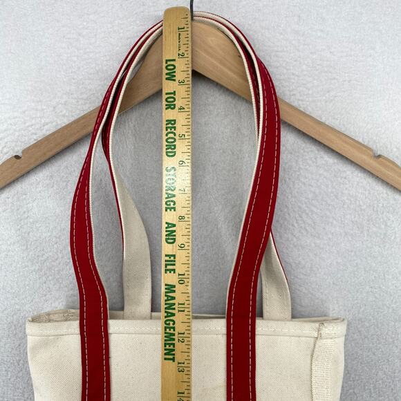 Vintage LL BEAN BOAT and TOTE Bag 10x13 "JULIE" Canvas Open Top Ivory Red USA - Picture 11 of 15